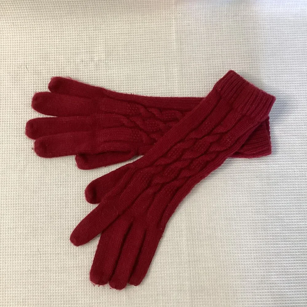 Vintage Ladies Berry Cable Knit Long Gloves MEDIUM